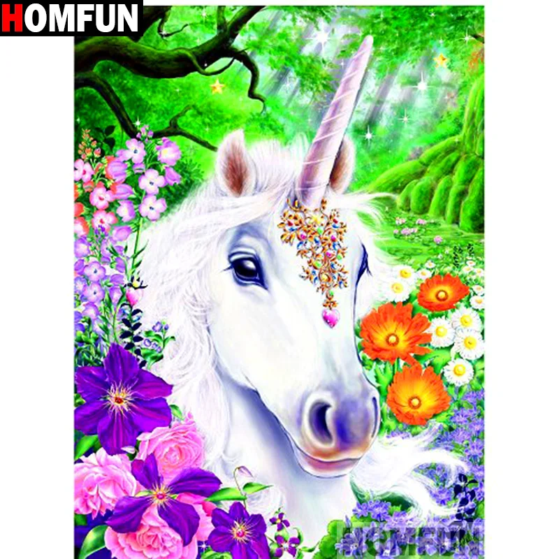 Алмазная 5D Вышивка HOMFUN A14187 картина цветок Единорог полная выкладка круглая для