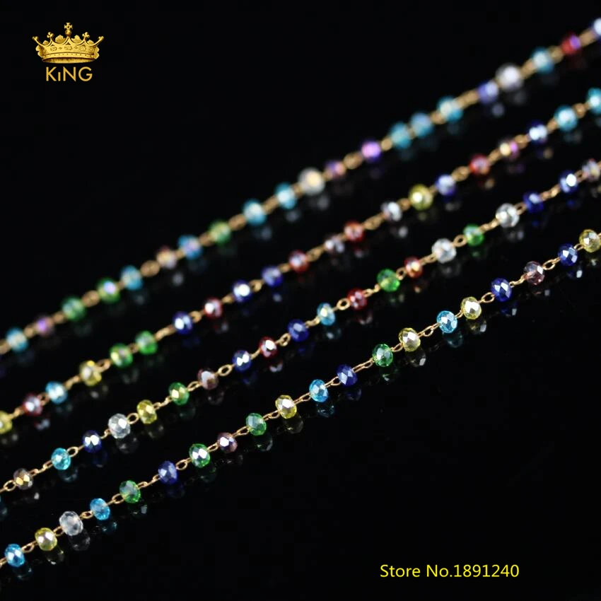 5Meters 2x3mm Colourful Glass Chains Jewelry Bulk Faceted Rondellle Wire Wrapped Tiny Plated Brass DIY ZJ105 | Украшения и