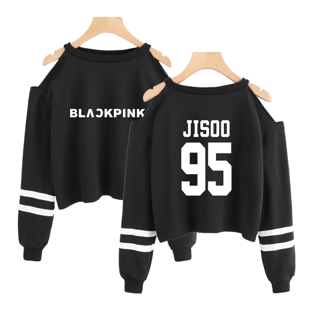 Blackpink Топы корректирующие с открытыми плечами укороченный Корейский kpop летняя футболка для женщин уличная одежда уличная мода harajuku