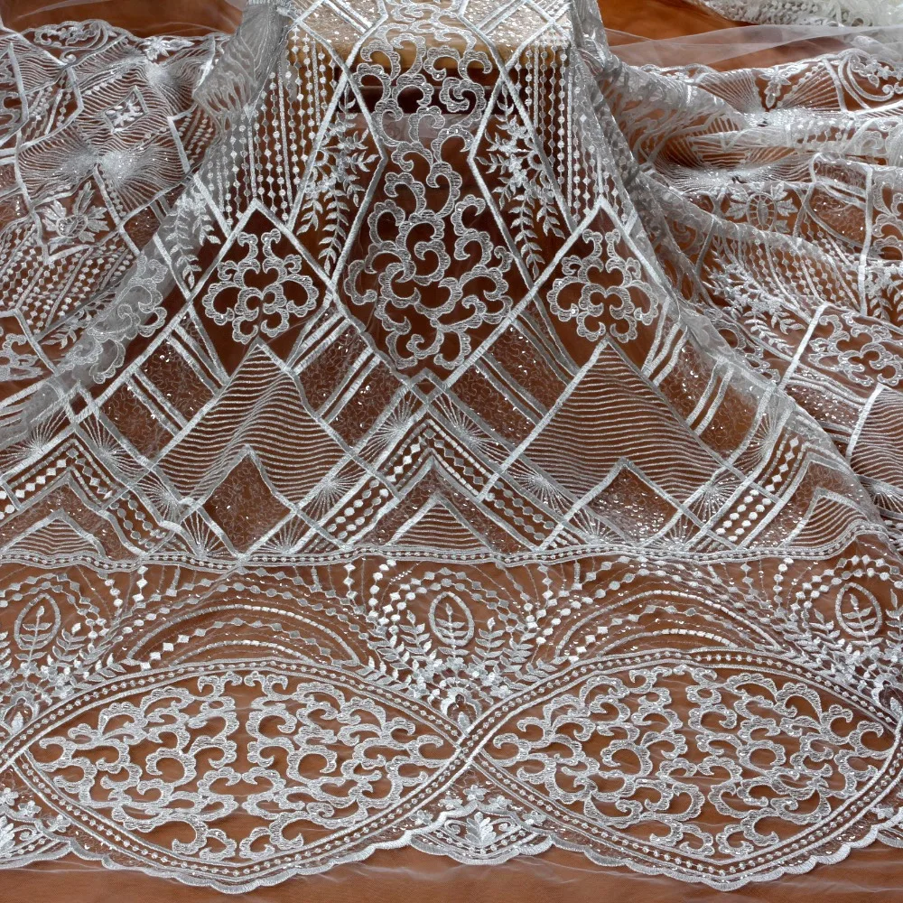 

Новинка, белое, высококачественное свадебное платье из полиэстера с блестками и вышивкой, кружевная ткань для сценвечерние, вечернего плат...