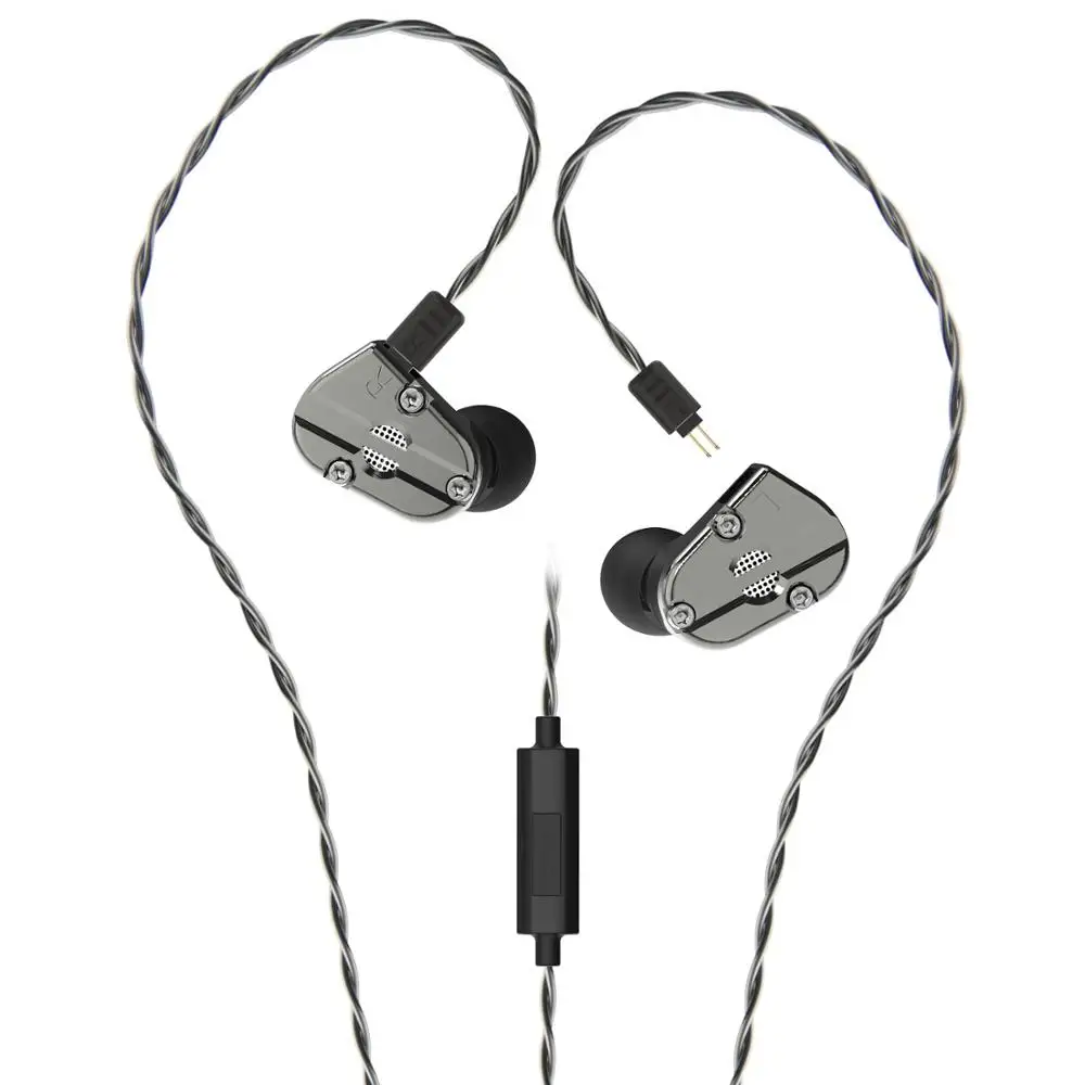 Гибридные наушники с тяжелым металлическим корпусом в ухо, наушники HIFI, монитор, спортивные наушники для бега, Revonext QT5 1DD+ 1BA - Цвет: Gun color with mic