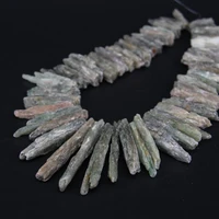 15 5strand of natural green kyanite top drilled point nugget pendant beads raw rock green crystal stick slice loose beads
