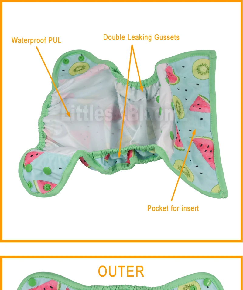 [Littles&Bloomz] детские подгузники одного размера, многоразовые тканевые цветные подгузники, водонепроницаемая упаковка для использования с плоскими или встроенными подгузниками