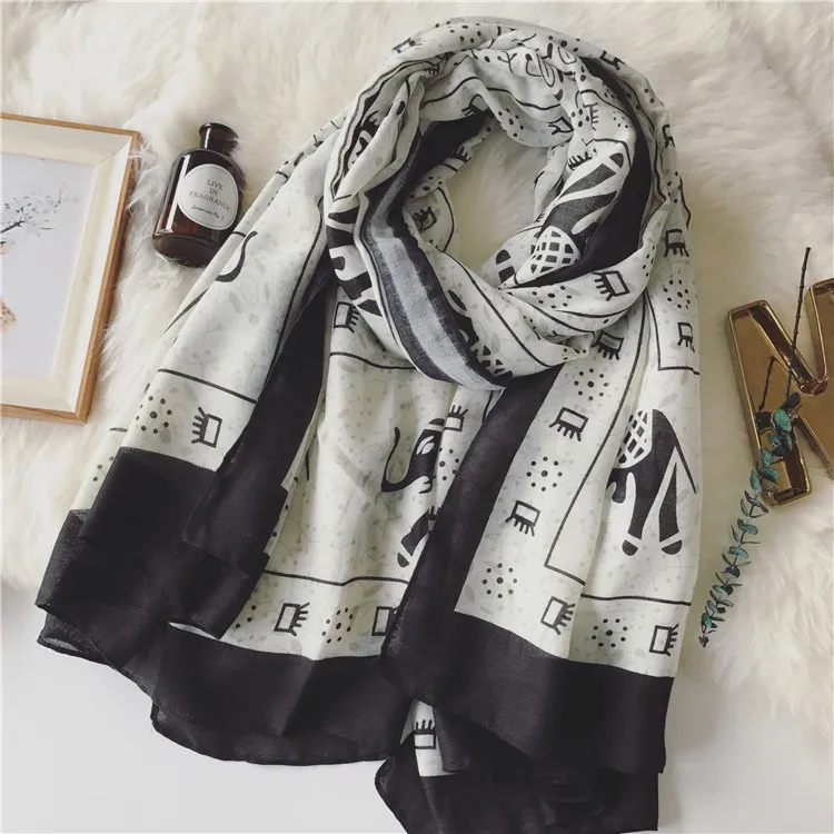 Новые хлопковые шарфы в виде слона черно-белого цвета модная женская богемная