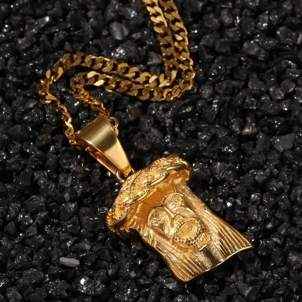 Hip Hop Gold Farbe 316L Edelstahl Jesus Stück Anhänger Halsketten für Männer Schmuck mit 24 zoll kubanischen kette