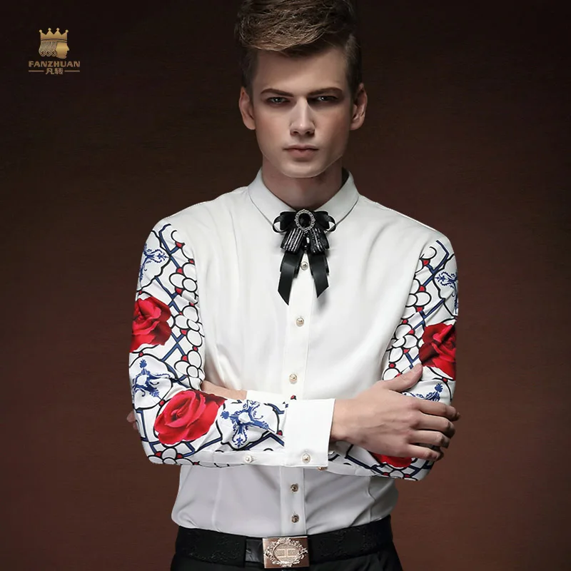 FANZHUAN Men'S рубашка для банкета Европейская и американская мода тонкая с длинными