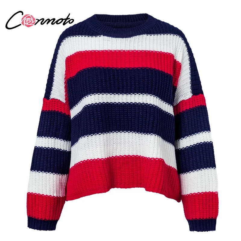 Conmoto короткие Oversize повседневное Радуга свитер для женщин пуловеры трикотажные