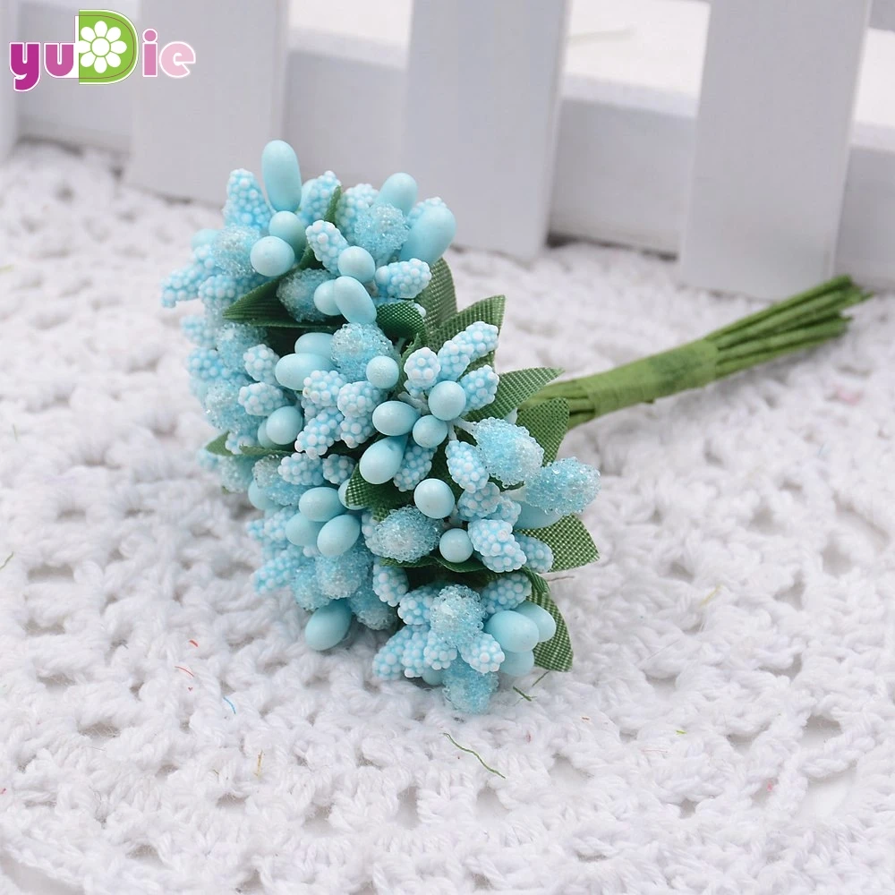 sky blue 10 шт./лот, Мини искусственная тычинка, бутон, букет, лист, цветок для дома, сада, свадьбы, автомобиля, корсаж, декоративная коробка, товары для рукоделия - Цвет: sky blue