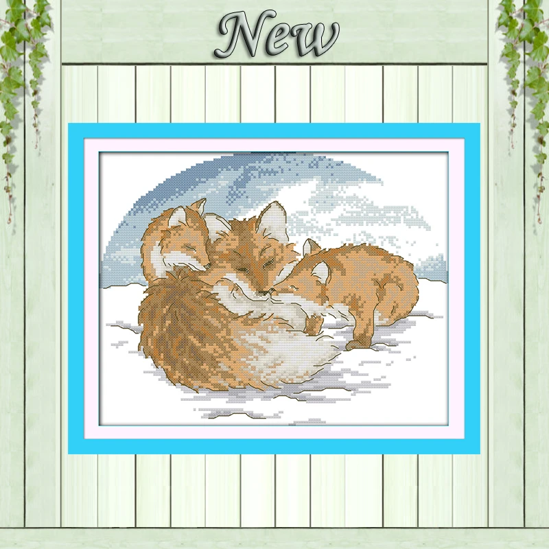 Зимние поделки Снежная лиса картины для домашнего декора DMC 14CT 11CT вышивка