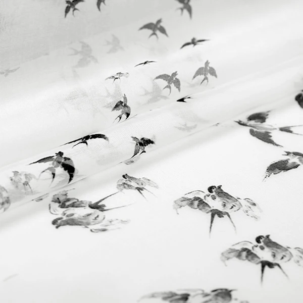 Шелковая шифоновая ткань для одежды дизайнерские Ласточки с принтом 8 мм|chiffon