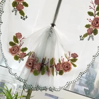junwell new rose terry embroidery ribbon roman curtain home wave european living room kitchen balcony voile 1pc