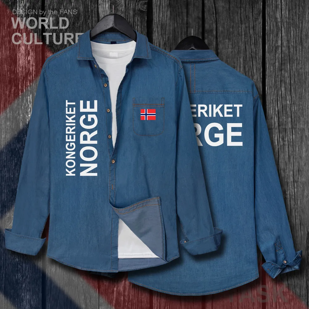 

Norway Norge NOR Norwegian Nordmann NO Men Flag Clothes Autumn Turn-down Collar Jeans Shirt Long Sleeve Cowboy Coat fashion Tops