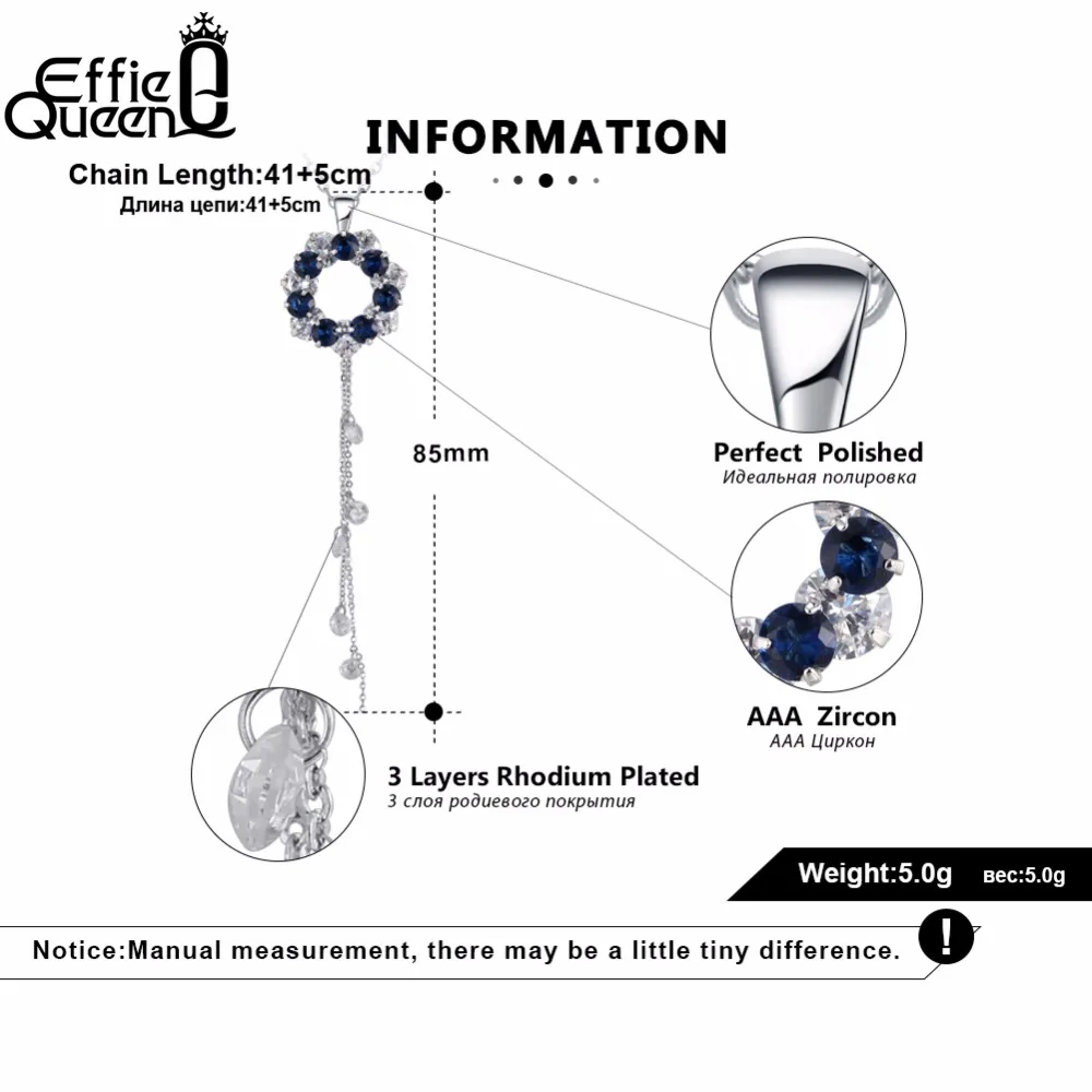 Effie Queen Серебряный Цвет длинное ожерелье смесь цветов Cubic Zirconia кулон для женщин
