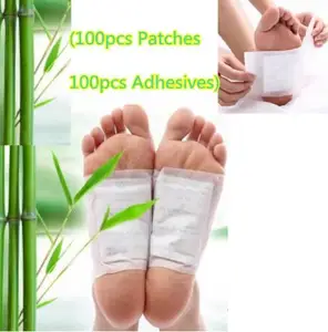 200 шт.лот, 100 шт. патчей + 100 шт. клеев, золотыебелые Детокс Патчи для ног, бамбуковые органические травяные патчи для очищения ног, для похудения