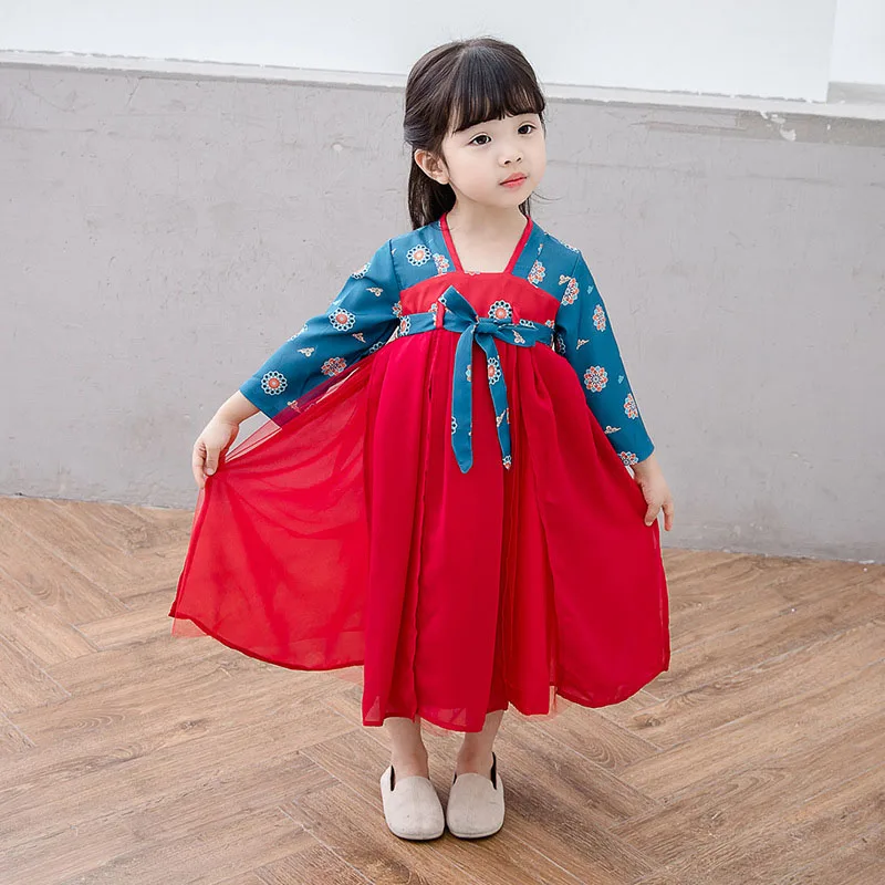 As picture Chinese Hanfu Dress Girls Chinese Ancient Costumes Kids Traditional Nation Costume Fairy Dress Baby Tang Suit Folk Dress SL1059 - Цвет: As picture