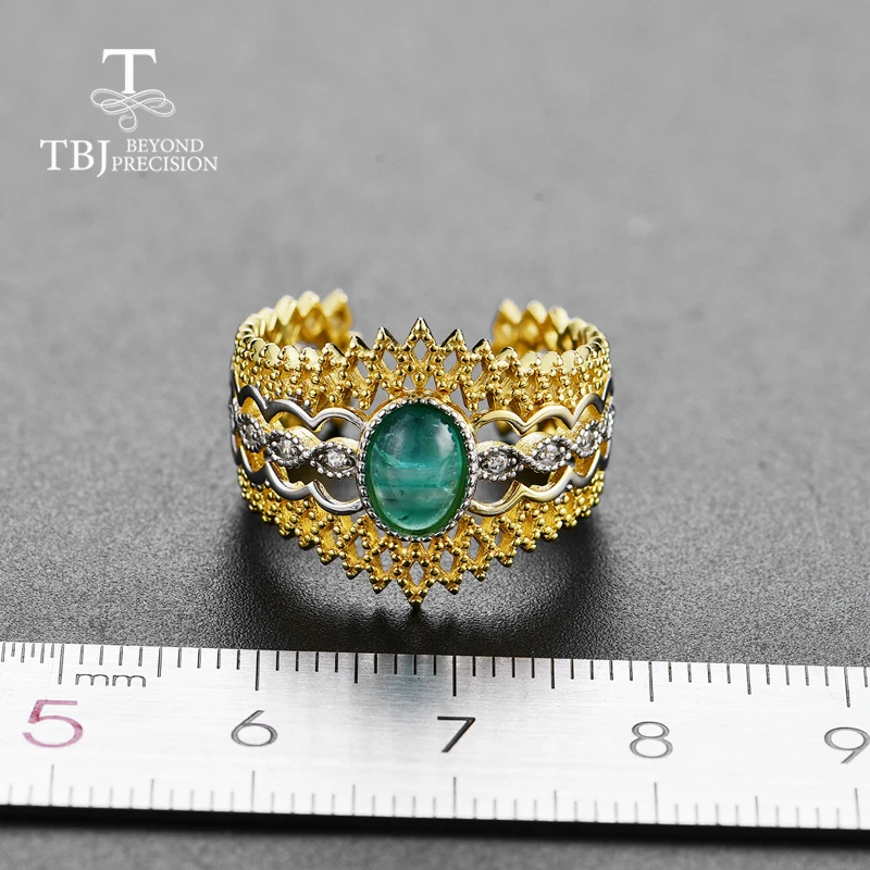Женское кольцо из серебра 925 пробы TBJ украшение с натуральными изумрудами