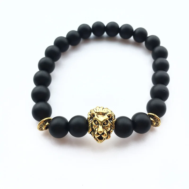 Lucky вулканического камня голова льва Браслеты для Для мужчин женщин ювелирные