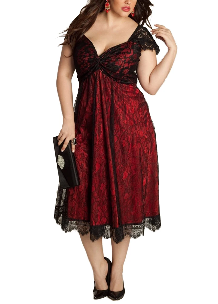 Summer Elegant Women Lace Dress Oversized Sexy V Neck Cap Sleeve Midi Party Dresses female Clubwear Gowns Plus Size 3XL 4XL 5XL | Женская