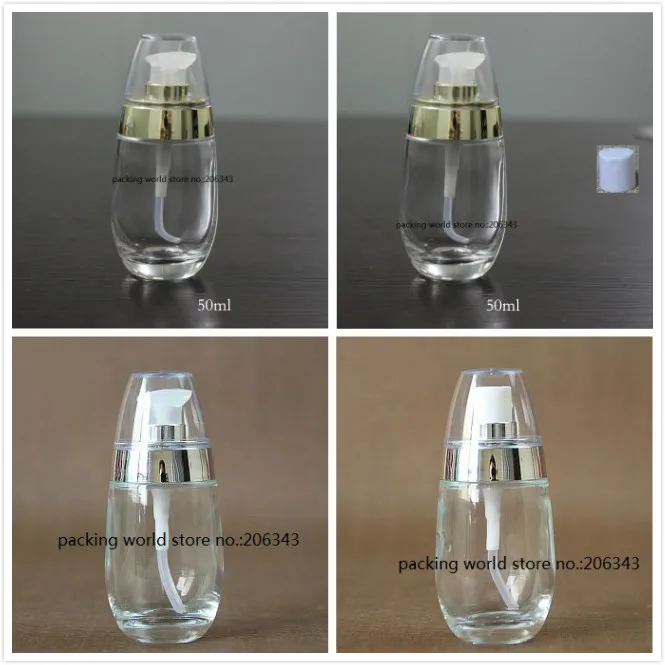 Прозрачная стеклянная бутылка в форме яйца объемом 50 мл с серебряным/золотым