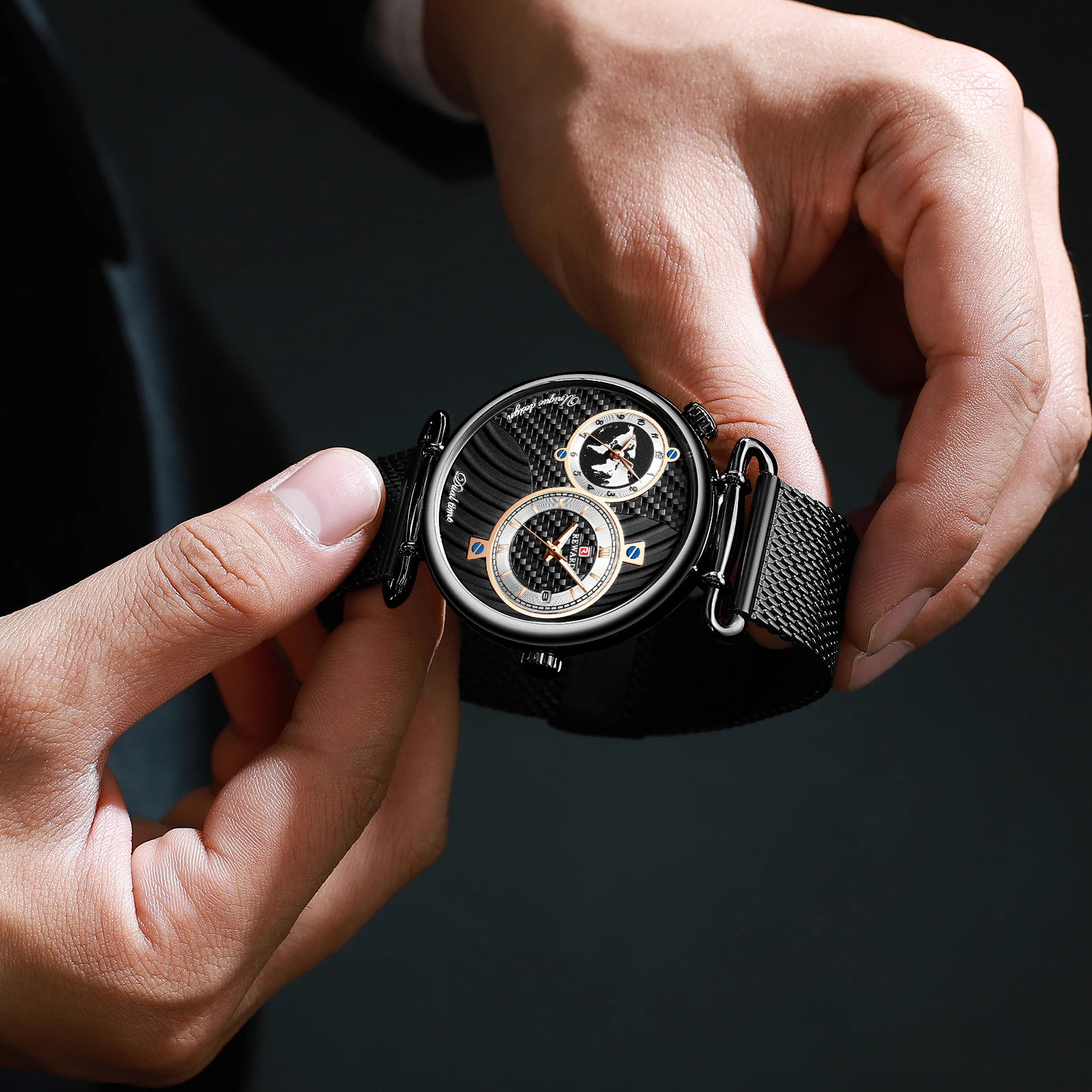 

REWARD Top Brand Luxury Dual Dial Men's Watch Fashion Waterproof Watch Men Watch Stainless Steel Clock Reloj Hombre Montre Homme