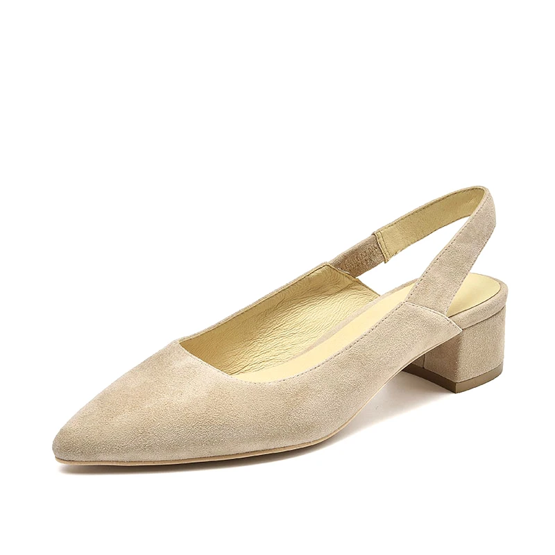 Beige BeauToday/женские сандалии из замши с острым носком и эластичной лентой; женские летние туфли из натуральной кожи на среднем каблуке; ручная работа; 31039 - Цвет: Beige
