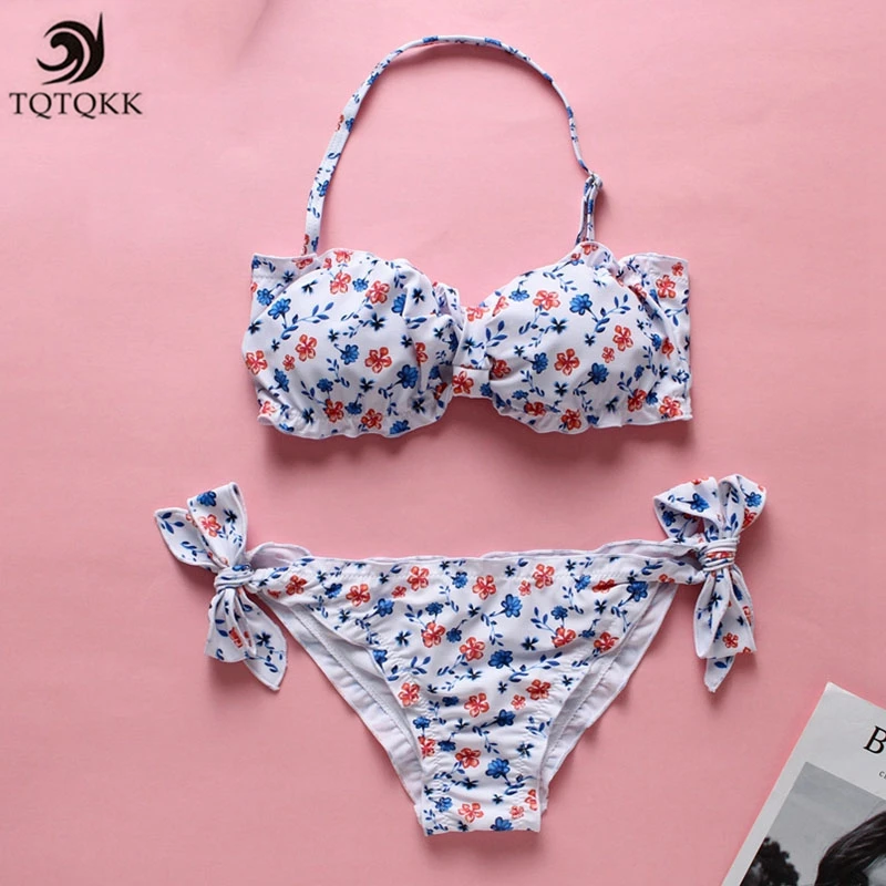 TQTQKK2019 Two piece Swimwear Women Swimsuit Plus Size Push Up Bandeau Thong Print Bandage Female Tankini Bathing Suit |