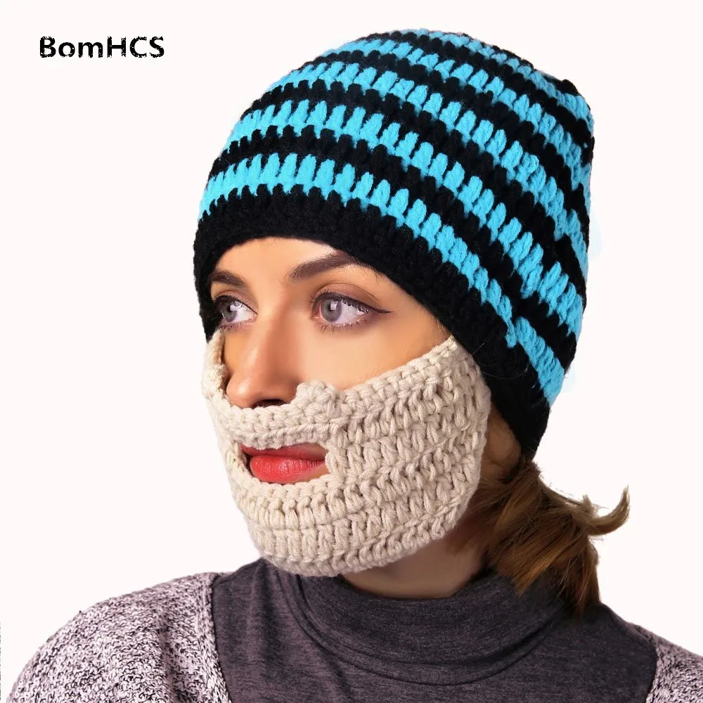 

BomHCS 100% вязаная шапка ручной работы унисекс теплая бини Ветрозащитная маска Кепка с бородой