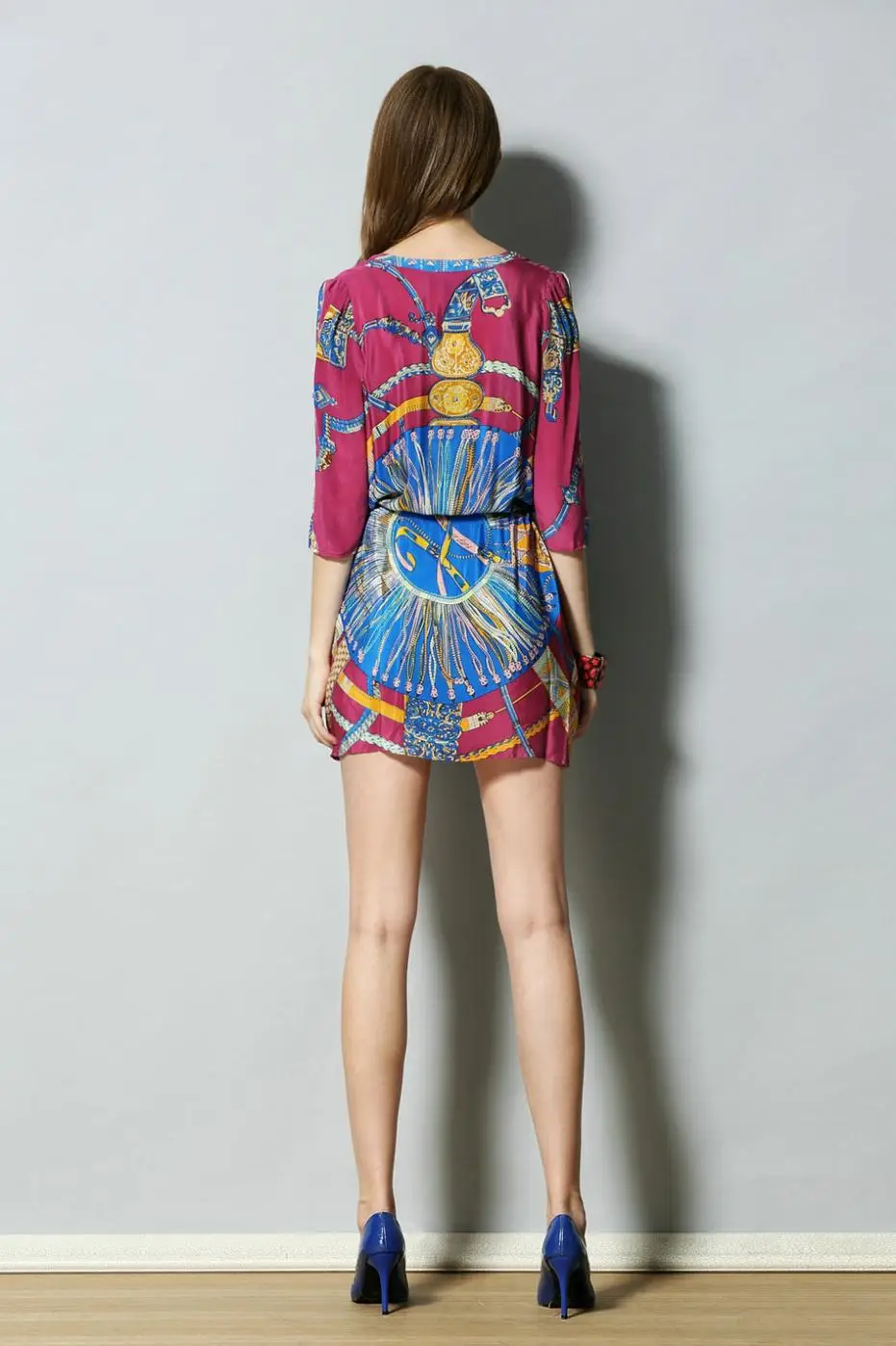 FREE SHIPPING Exclusive fashion hot sale!new 2014 women summer Color matching silk dress noble generous | Женская одежда