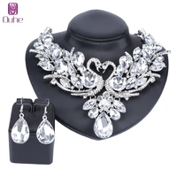 ouhe trendy silver color crystal swan bridal jewelry sets italian for women girls wedding jewelry sets costume accessories gift
