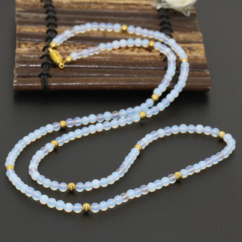 

New fashion design classicl 4 rows long chain white opal 4mm round beads multilayer bracelets magnetic clasp jewelry B2793