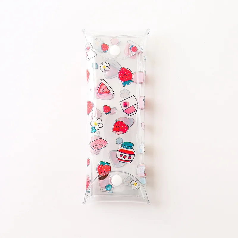 Strawberry Милые прозрачный Карандаш сумка фрукты Клубника кошка Пингвин цветок ручка чехол для хранения Канцтовары офисный школьный поставки DB079 - Цвет: Strawberry