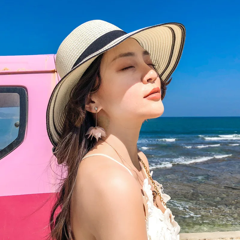 2018 новый летний Шапки для Для женщин органза шляпа от солнца Beach sun hat Складная
