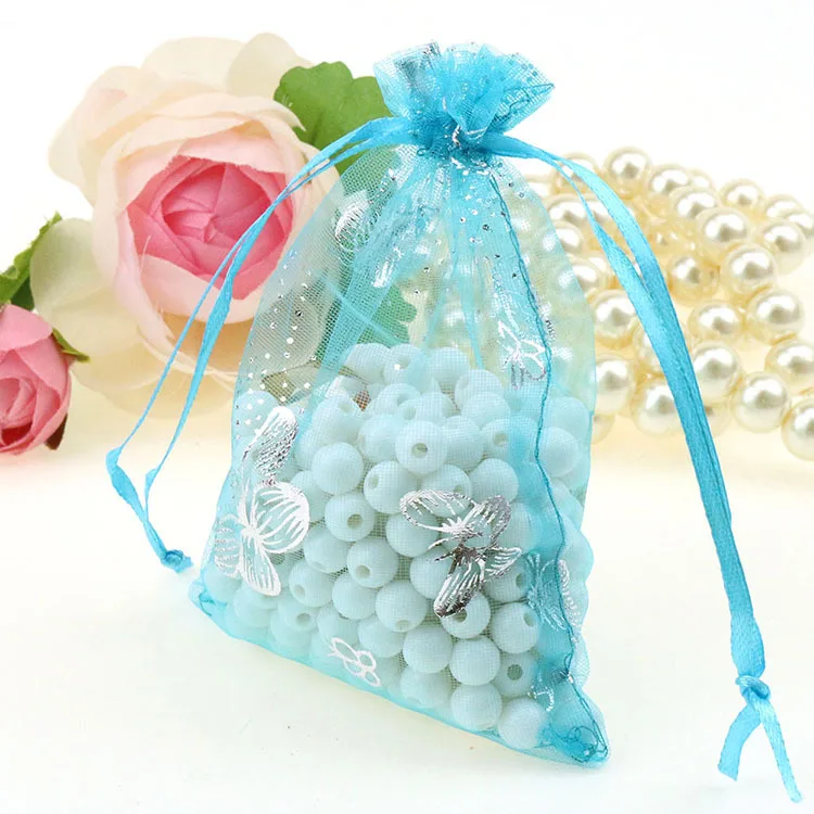 Butterfly Lake Blue Bronzing Organza Упаковочные ювелирные сумки маленькие упаковочные мешочек