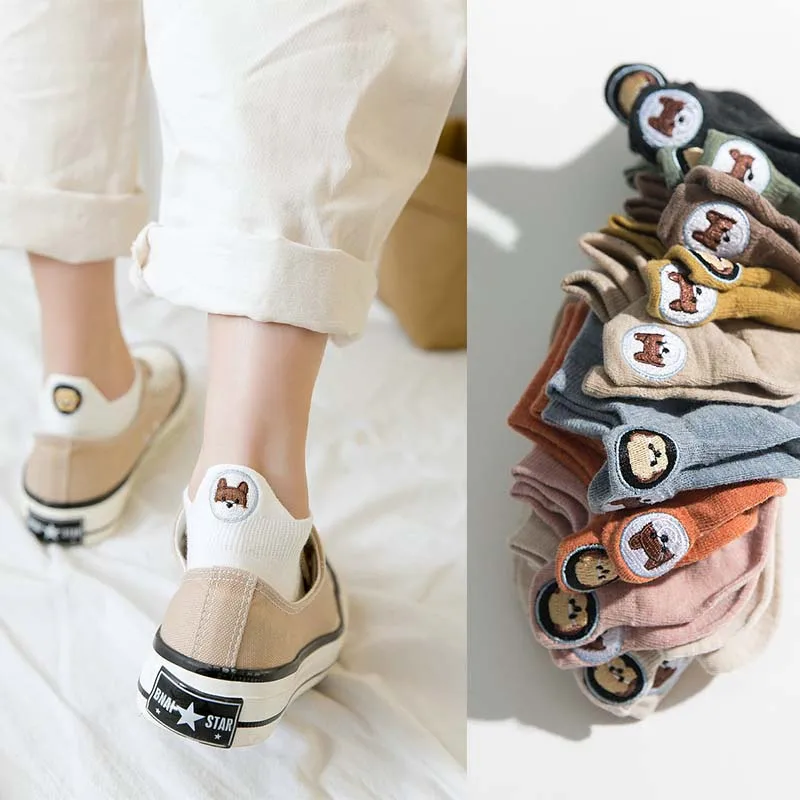 5 пар/партия, женские носки с вышивкой Kawaii Happy Fashion, забавные Женские носочки, хлопковые летние яркие цвета