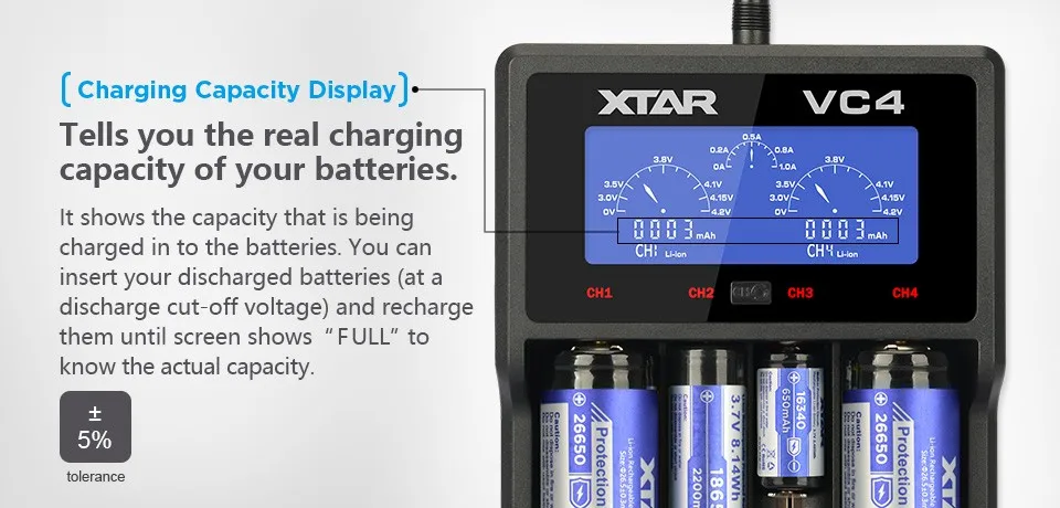XTAR VC4 Батарея Зарядное устройство 20700 18650 21700 14650 17335 17670 18490 10440 14500 16340