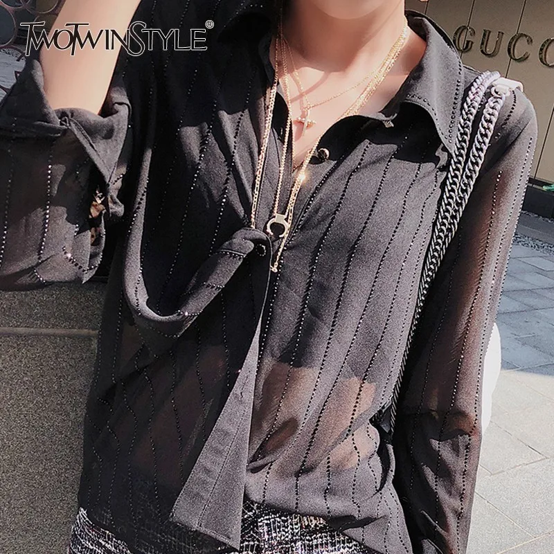 TWOTWINSTYLE шифон женские топы и блузки Рубашки нагрудные с длинным рукавом