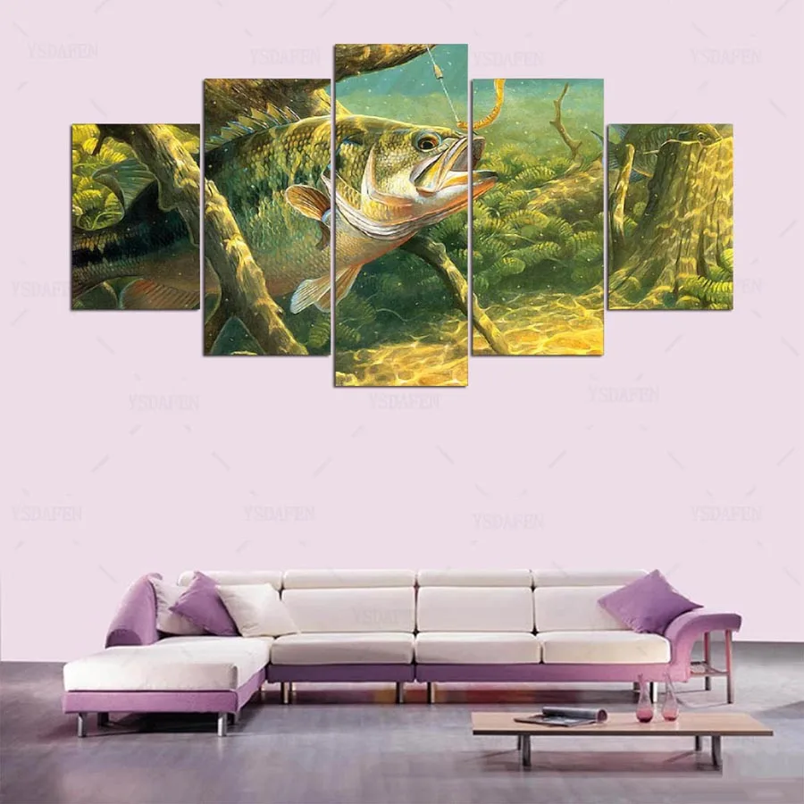 Ysdafen 5 панель HD с Живопись Рыба холсте Home Decor Wall Art картина для гостиной kn 198|art