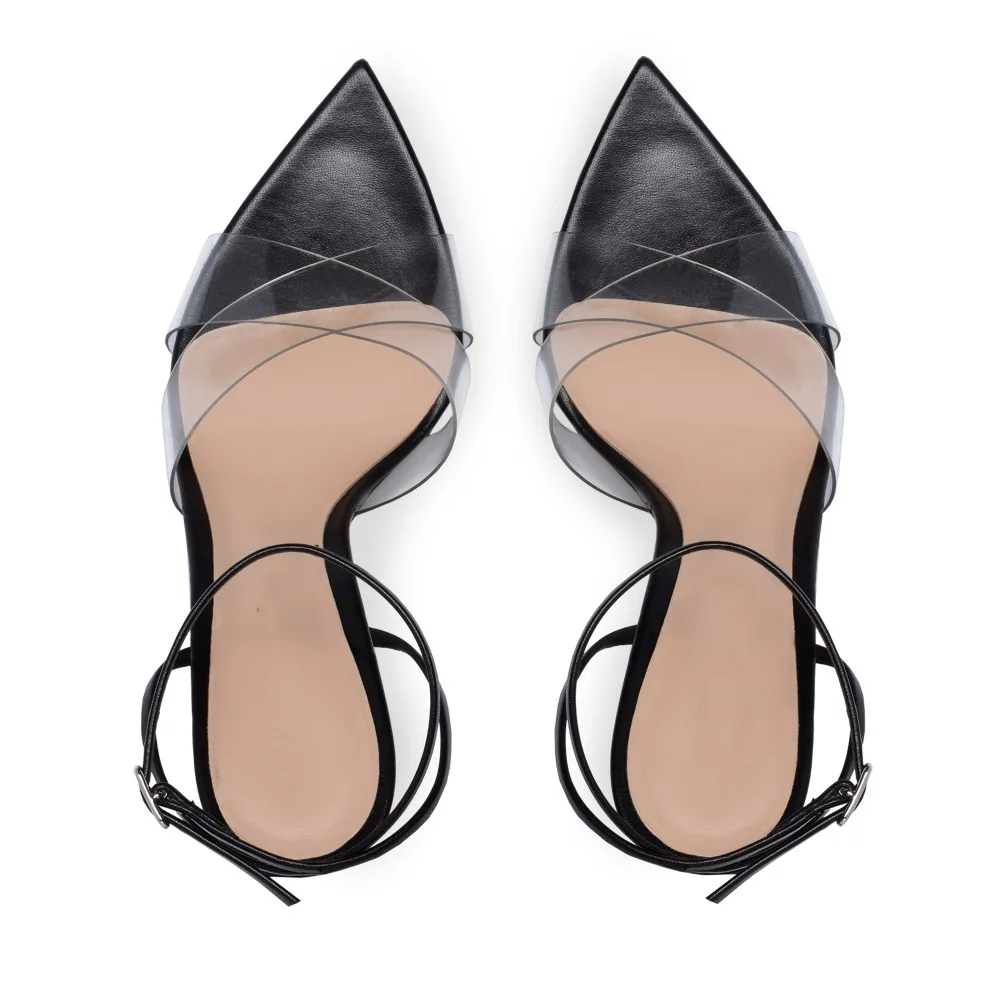 Женские босоножки на высоком каблуке с открытым носком ремешком щиколотке из ПВХ