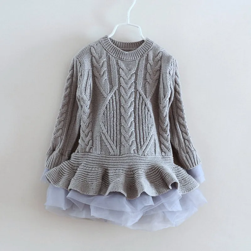 2017 Fall Girls Organza Knitted Dress Sweet Puffy Dark Color Child Boutique Costume for Birthday Wedding Wholesale | Детская одежда и