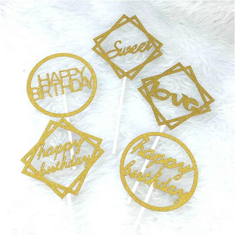 1 шт. Блестящий Топпер для торта С Днем Рождения золотого и серебряного цвета