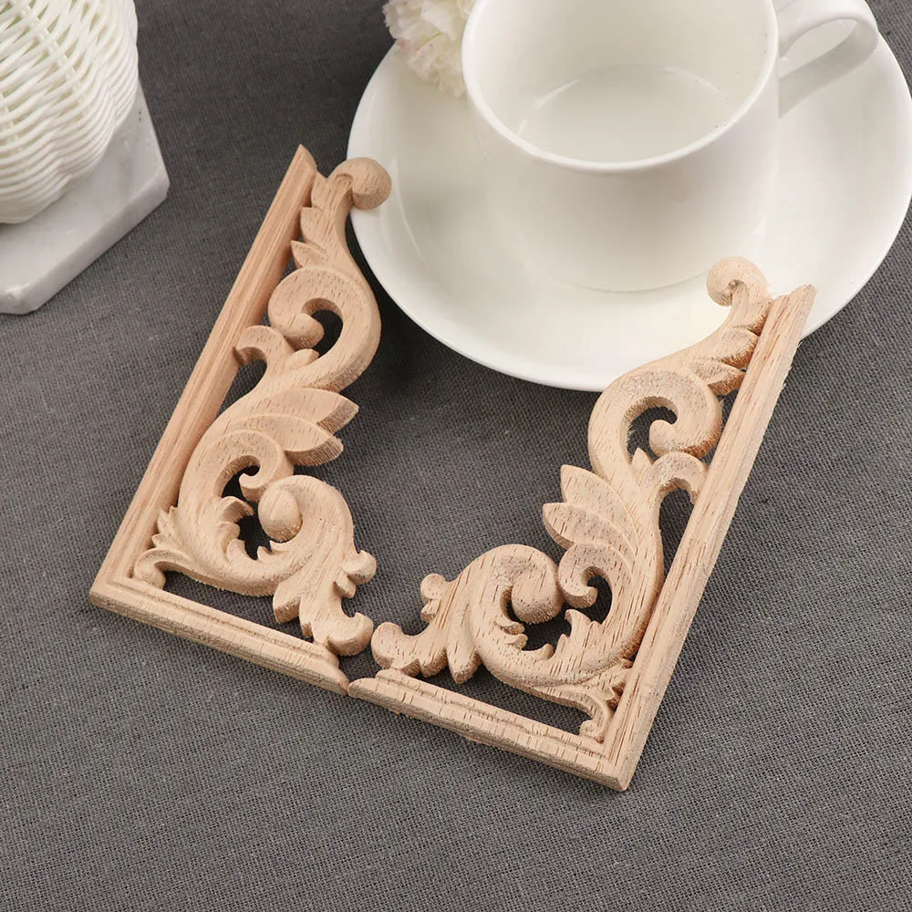 1 Pc Natural Floral Wood Carved Decal Corner Appliques Frame Wall Doors Furniture Woodcarving Decorative Wooden Figurines Crafts