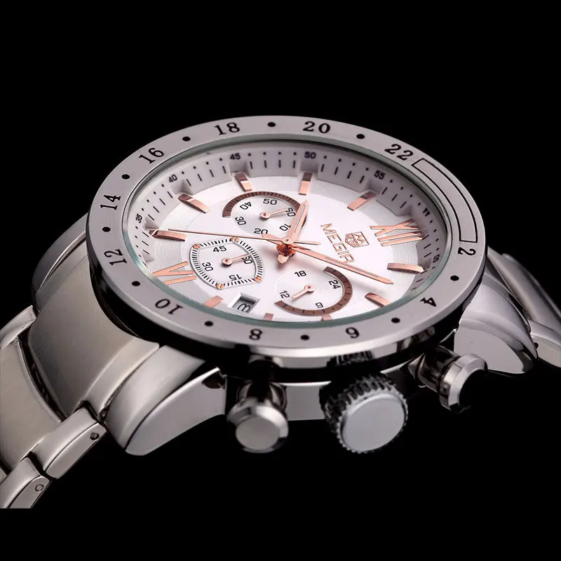 MEGIR мужские часы из нержавеющей стали Топ люксовый бренд бизнес военные