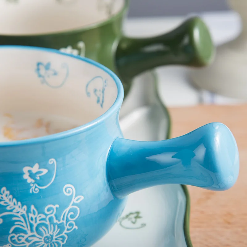 Креативная чаша для завтрака с ручкой фарфоровая рисовая миска десерта набор