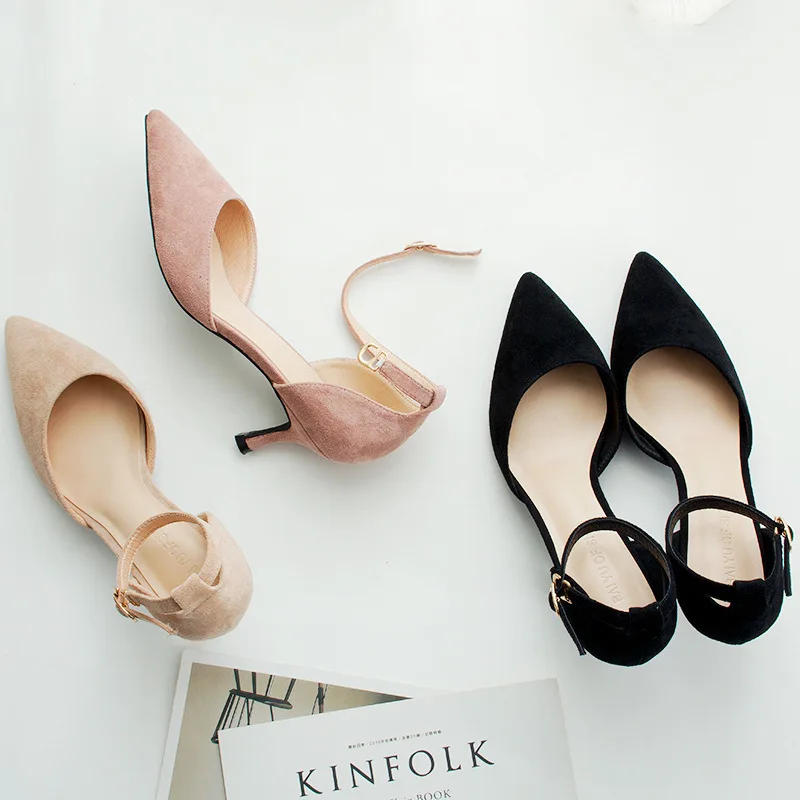 

Летние женские босоножки; Обувь с открытым носком; Модная весенняя женская офисная обувь на тонком каблуке 5 см с пряжкой