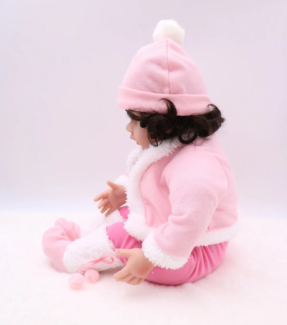 22&quot 55cm Handmade Lifelike Baby Silicone Vinyl reborn Girl Toddler dolls gift curly hair wig bebes menina bonecas | Игрушки и хобби