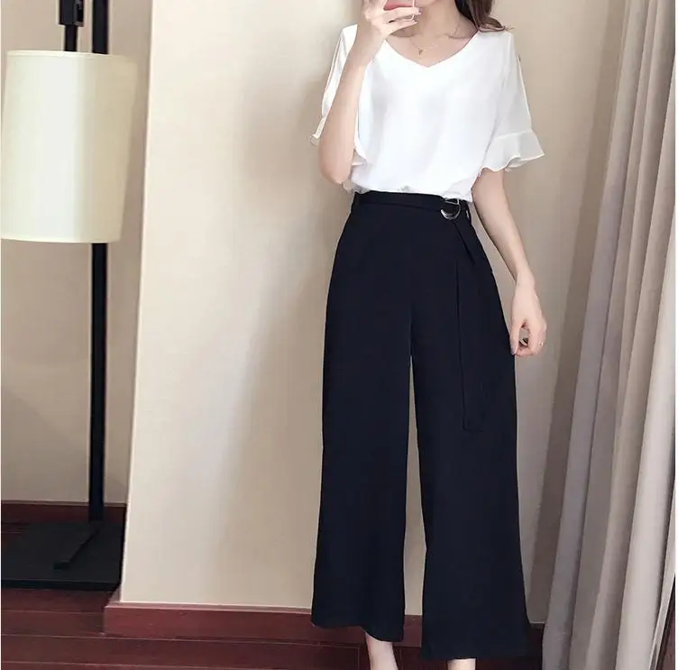 Xl-5xl Женские Летние Новые Модные шифон комплект из 2 предметов с оборками рукав