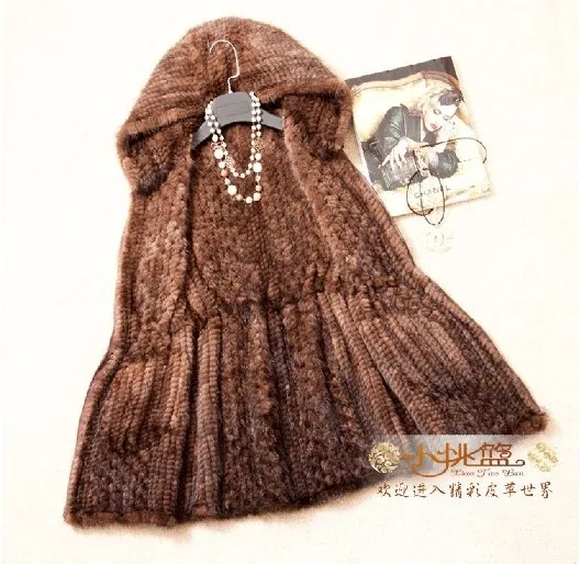 2017 осень-зима Для женщин натуральная вязаной норки Мех жилет с капюшоном леди