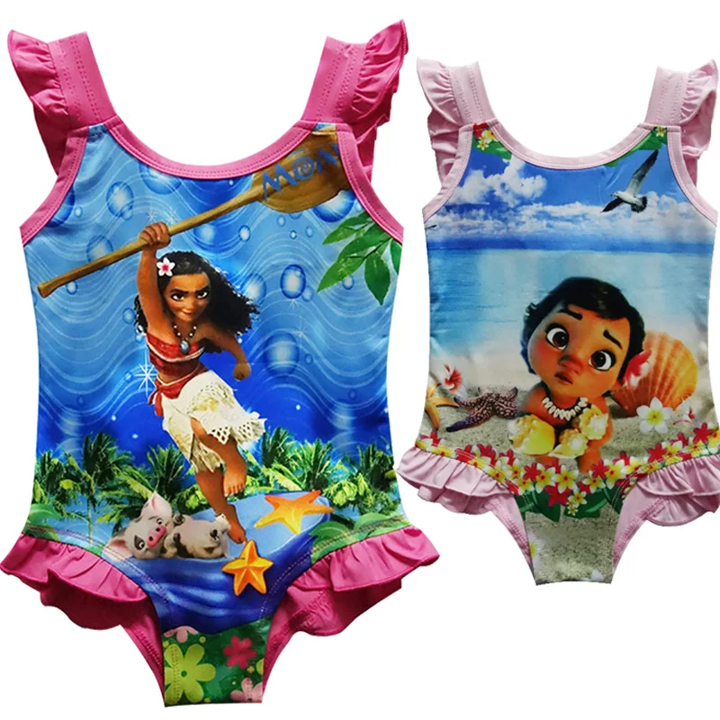 Moana Swimsuit Kids Dress for Girls Cartoon Vaiana Cosplay Swim Bathing Suits Party Summer Baby Clothing Children Costume | Детская