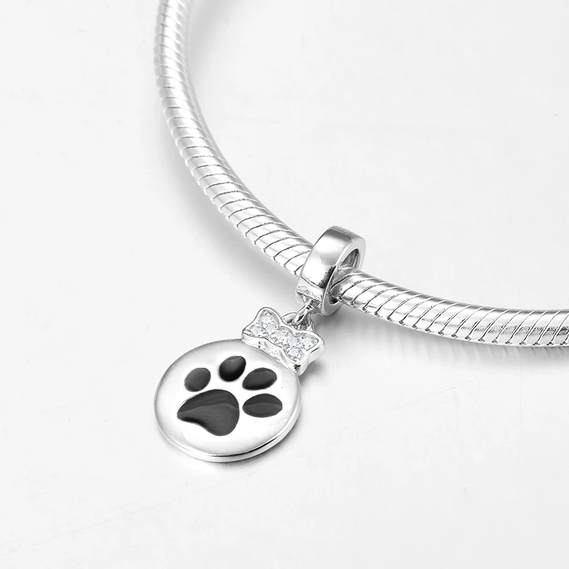 Новый черный милый кот Paw 925 пробы серебро изысканные Подвески бисер подходят