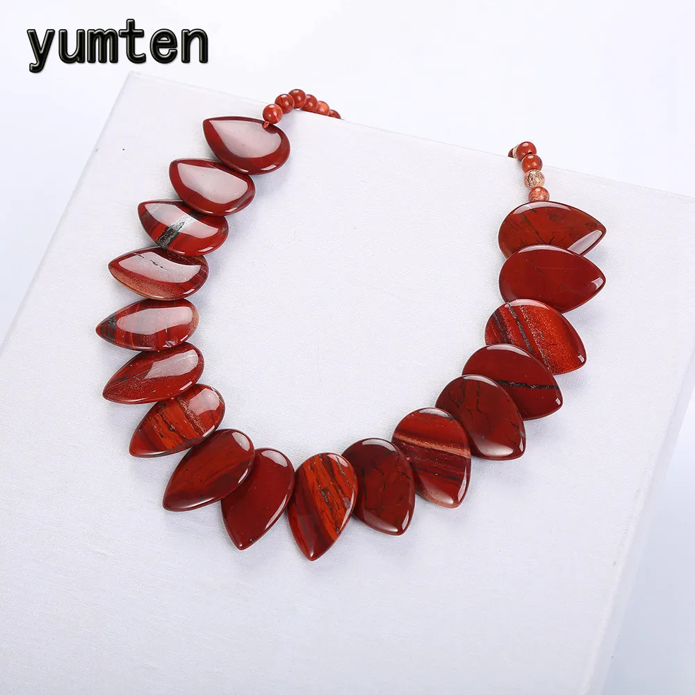 Yumten Red Jasper Leaf большое ожерелье для женщин цветок подвесной рейки камень Ювелирная